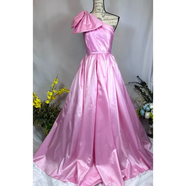 Mac Duggal One Shoulder Large Bow Pleated Gown Ice Pink 2 - Image 2