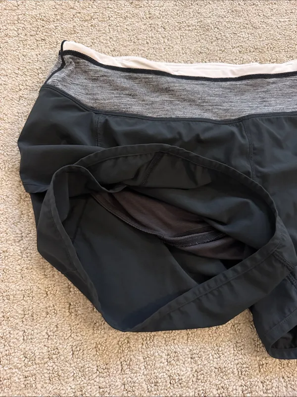 Lululemon Run: Speed Shorts Black with Heather Gray Waist Size 6 Workout - Image 5