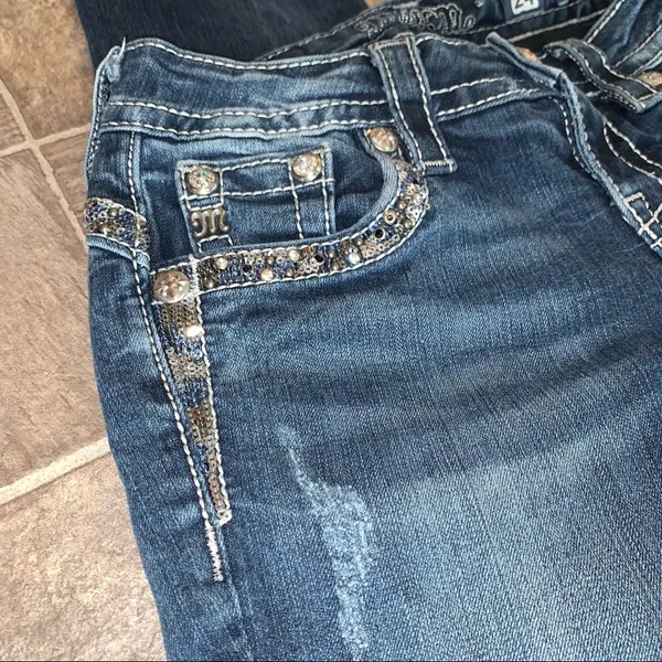 Miss Me Mid-Rise Straight Jeans Sequins 24x33” Bling Rhinestone Western - Image 8