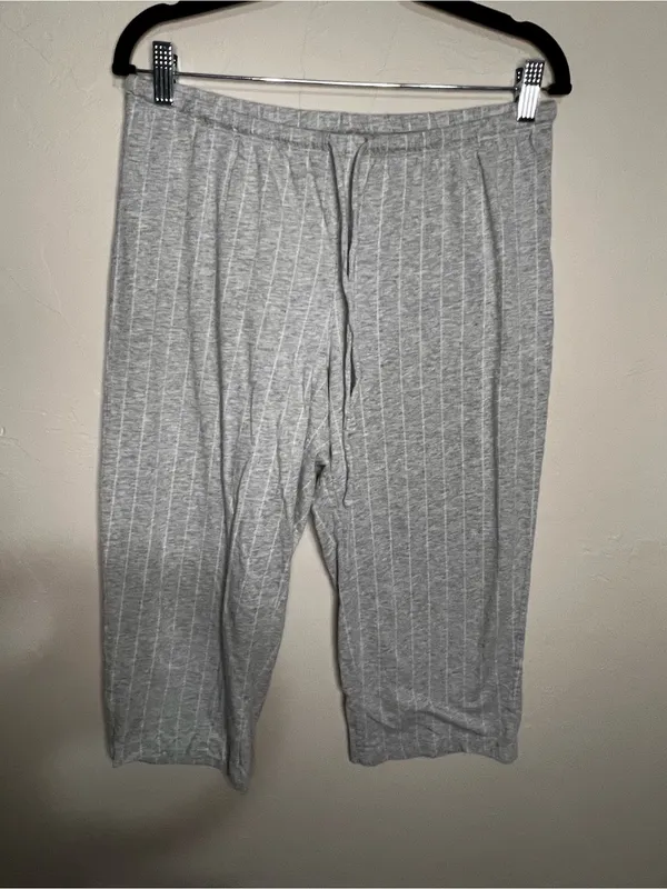 Lauren Ralph Lauren Essentials Bingham Knits Gray White Striped Capri Pajama Set - Image 9