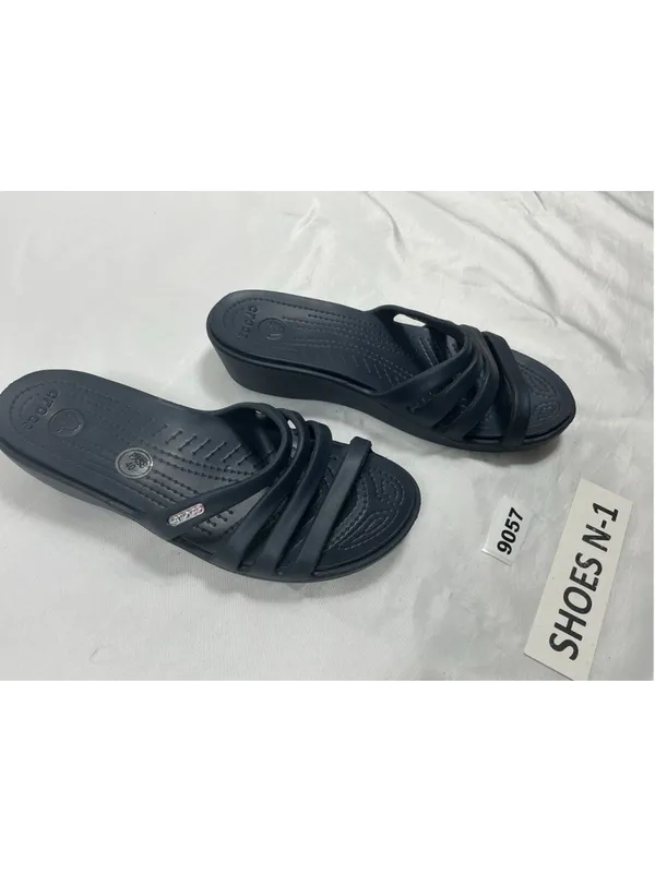 Womans Crocs Slip On Strappy Sandals 8 Navy Wedge Heel Open Toe - Image 2