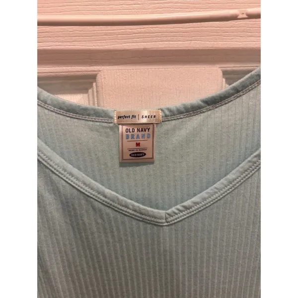 Old Navy Vintage Y2K Light Blue Ribbed Sheer Cami Tank Top Fall 04 Womens Medium - Image 2