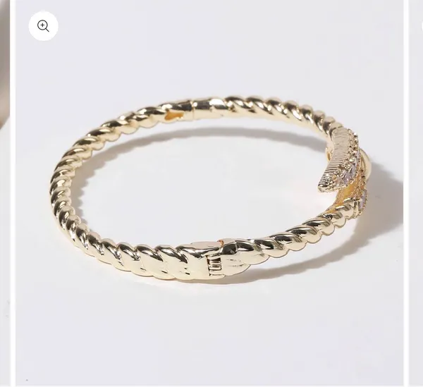 Pave Edge Twisted Gold Plated Bangle Bracelet - Image 5