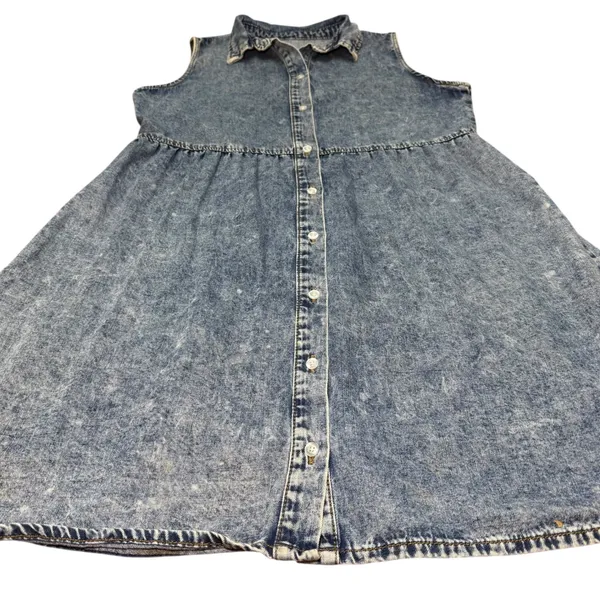 Vintage Acid Wash Denim‎ Dress Sleeveless Button Down 90s Medium - Image 5