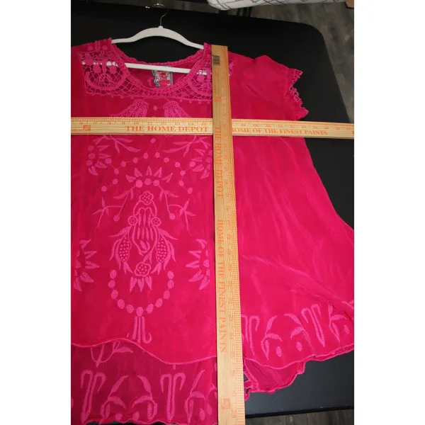 Johnny Was Tunic Top Womens L Pink Great Embroidered Crochet Rayon C17318-2 - Image 5