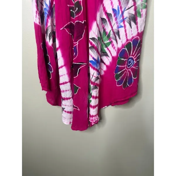 Pepper‎ Free Size Pink Dress Asymmetric Floral Tie Dye Lace Beachy Boho Hippie - Image 3