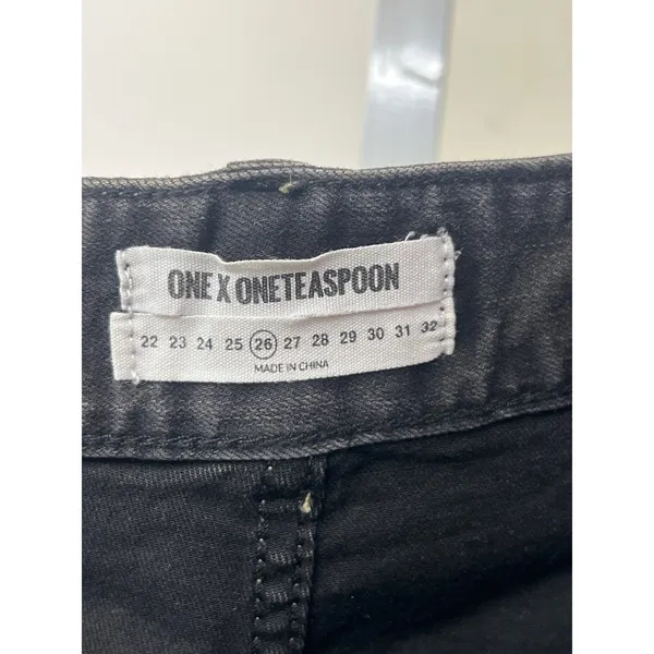 NWT One Teaspoon Sz 26 Lovers Le Duke Black Distressed Low Waist Jean Shorts - Image 2