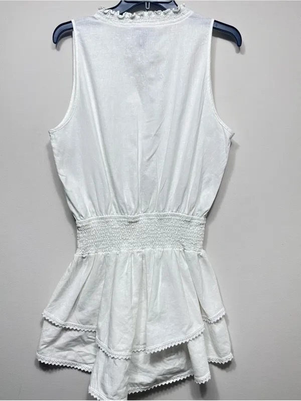 Aqua White Sleeveless Smocked Waist Linen Blend Mini Dress Size medium NWT - Image 9