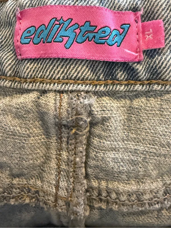 EDIKTED Light Wash Wide Leg Baggy Jeans Womens XL Y2K Double Button - Image 7