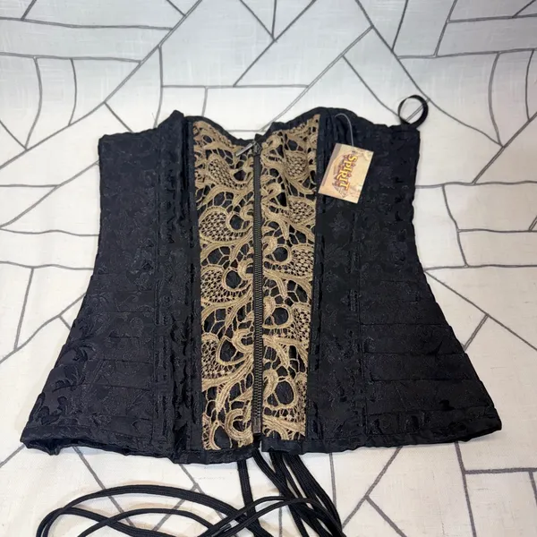 Spirit Halloween Corset Top One Size Black Gold Lace Up Steampunk Gothic New - Image 2