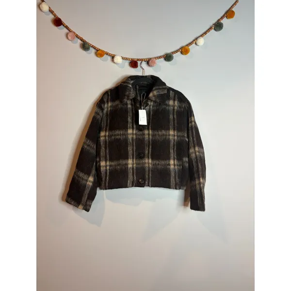 NWT Zara Plaid Wool Blend Jacket Brown Plaid - Image 2