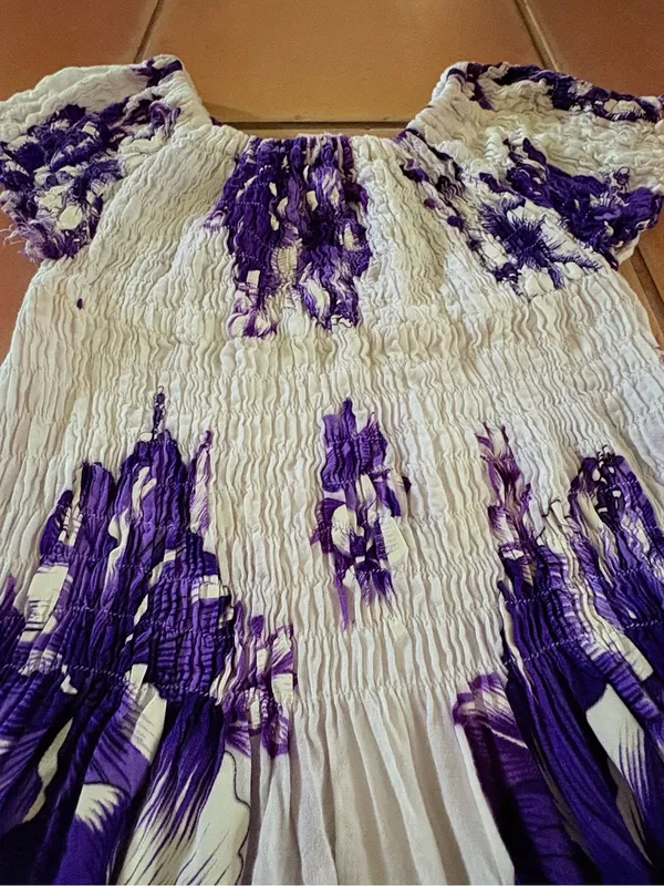 NF Hawaiian Floral Smocked Bodice On/Off Shoulder Boutique Free Size Maxi Dress - Image 4