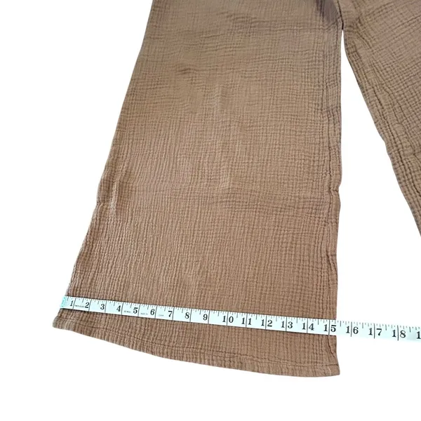 Aerie Brown Gauze Wide Leg Pants Elastic Waist Patch Pocket Boho Beachcore - Image 6