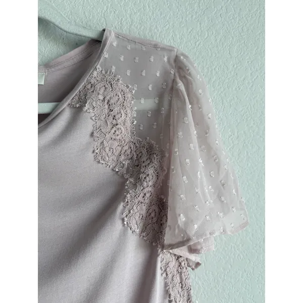 Ann Taylor LOFT Women's Large Maeve Mixed Media Blouse Crochet‎ Lace Sleeved Shirt Top - Image 9