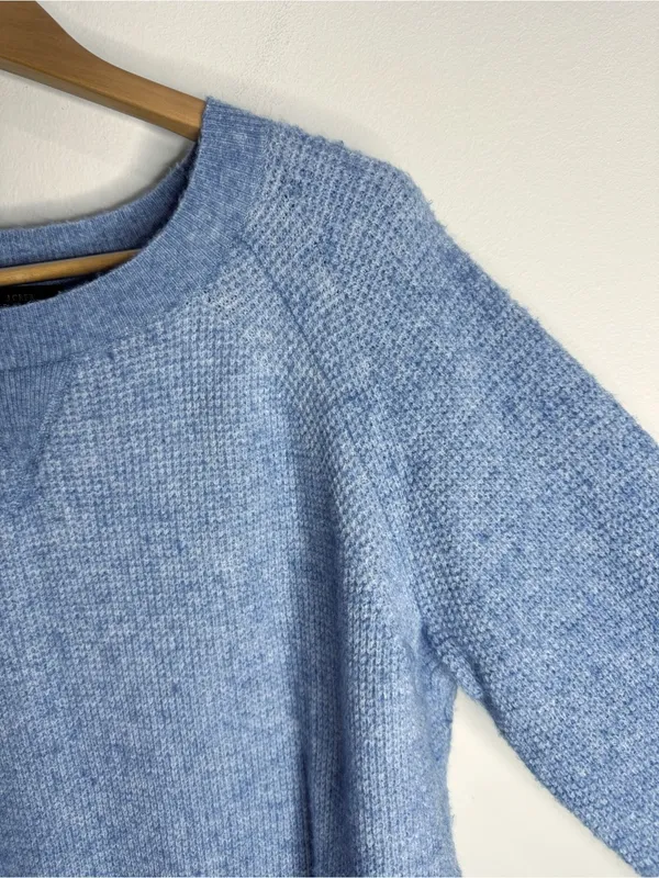 J. Crew Heathered Light Blue Waffle Knit Wool & Alpaca Blend Crew-neck Sweater S - Image 7