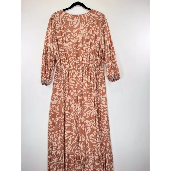 Petal & Pup Dress Brown Katerina Maxi V Neck Button Down Floral Boho Medium - Image 9