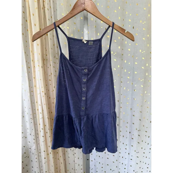 Roxy Women's 100% Cotton Navy Peplum Spaghetti Tank Racerback Top M - Image 2