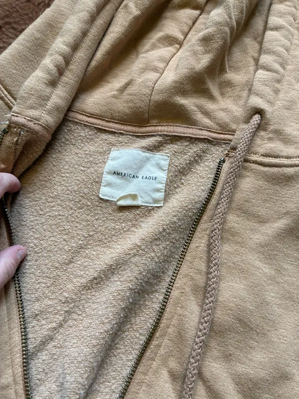 American Eagle tan Cropped Hooded Sweatshirt size XL - Image 3