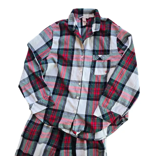 Victoria's Secret -430 Flannel Pajama Set Womens Medium Red Green‎ Plaid - Image 5