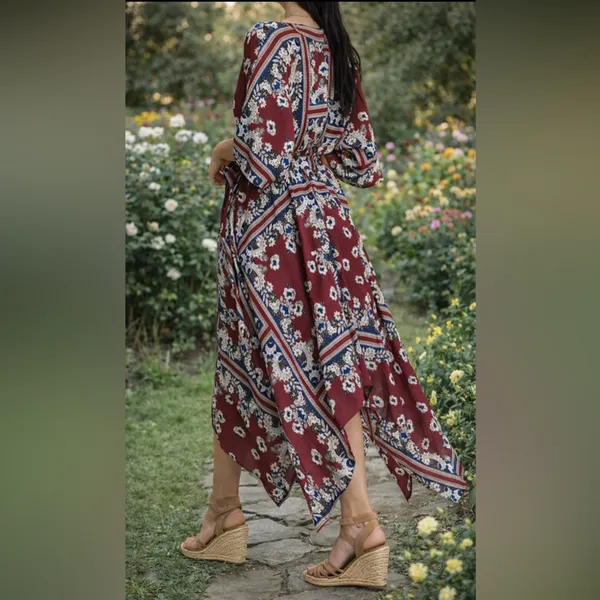 Lulu's Burgundy Boho Maxi Vacation Garden Party Wedding Guest dress size medium - Image 2