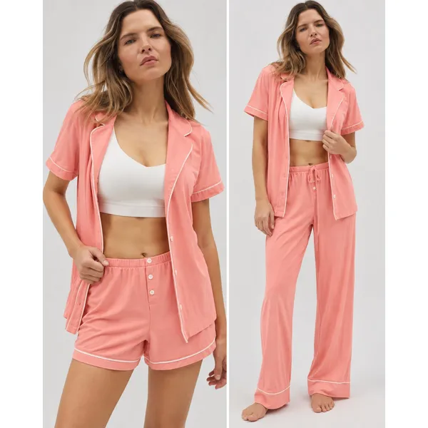 Soma Cool Nights Pajama 3 Piece Set Short Sleeve Shorts Pants Orange Womens Med - Image 2