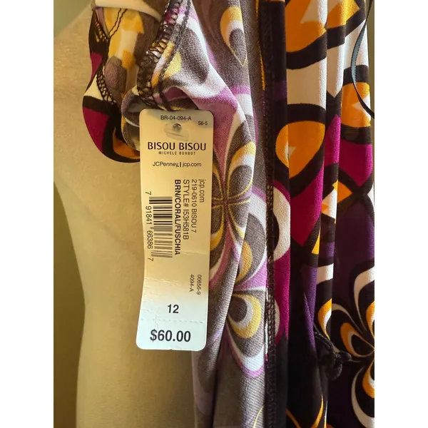 Bisou Bisou Mic 12 Purple Geometric‎ Print Wrap Midi Dress Y2K boho whimsi retro - Image 3