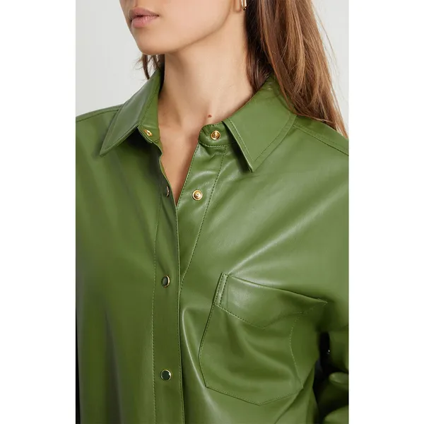 WeWoreWhat Women's Green Faux Leather Vegan Shacket Jacket Shirt Top Size M - Image 4