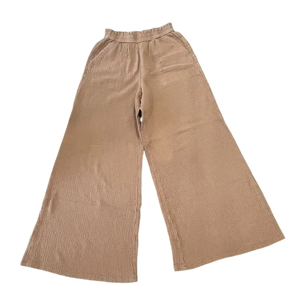 Aerie Brown Gauze Wide Leg Pants Elastic Waist Patch Pocket Boho Beachcore - Image 2