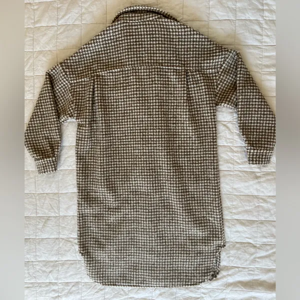 Forever 21 Brown & Cream Brushed Houndstooth Longline Shacket - Small - Image 4