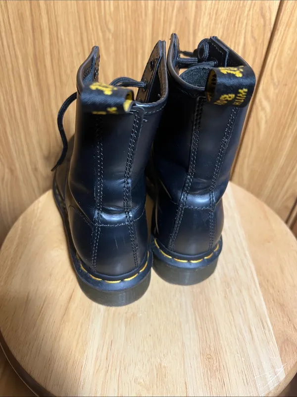Dr. Martens Black Lace-Up Leather Boots with Yellow Stitching - Image 3