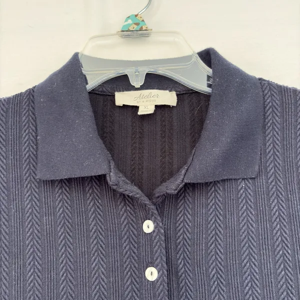 Atelier womens Blue Short Sleeve White Button Up‎ Sweater Preppy Work Casual XL - Image 4