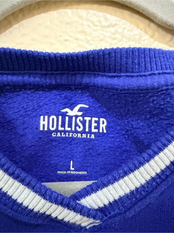 Hollister Los Angeles Varsity Sweatshirt Blue V-Neck Pullover Size L Oversized - Image 5