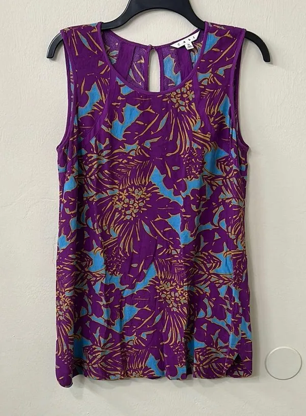 Cabi Palm Grass Tropical Sleeveless Blouse Sz M - Image 2