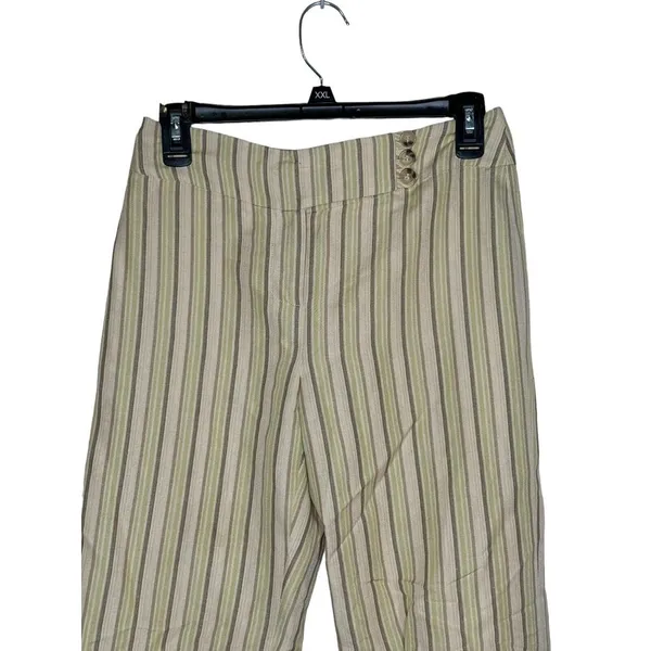 Loft Ann Taylor Women's Pants Striped Flared Leg Mid-Rise ‎ Linen Blend Size 0 - Image 4