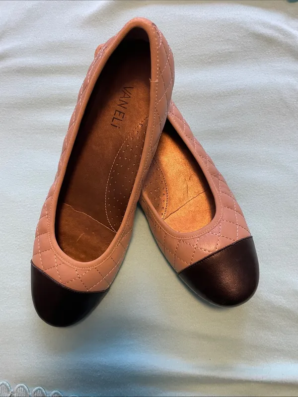 Vaneli Quilted tan or cream Ballet Flats with Black Cap Toe - Image 5