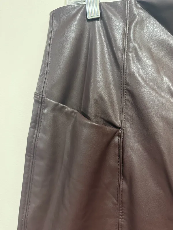 Halara XL Petite Brown Faux Leather High Rise Wide Leg Pants Size XL Petite - Image 3