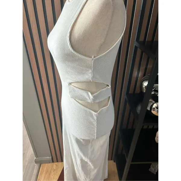 Zara Long Fitted Dress With Cut-Out Detail White Size M - Image 5