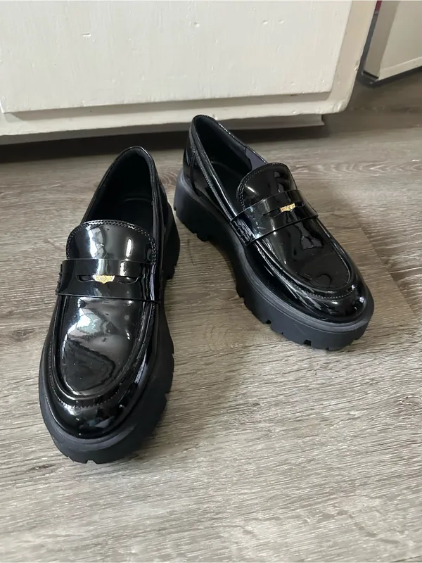 ZARA Women’s Black Patent Leather Chunky Loafers – Size US 9 / EU 40 - Image 3