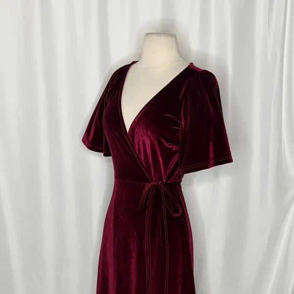 BALTIC BORN Meghan Velvet Wrap Maxi Dress Mulberry Purple Red Tie Waist X-Small - Image 7