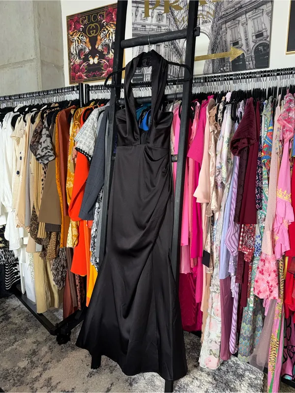 ELLIATT Brynn Black Satin Halter Cutout Maxi Gown Womens XS EUC - Image 7