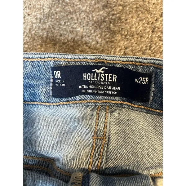 Hollister Jeans Womens‎ W25 R Ultra High-Rise Dad Fit Blue Denim Distressed - Image 4