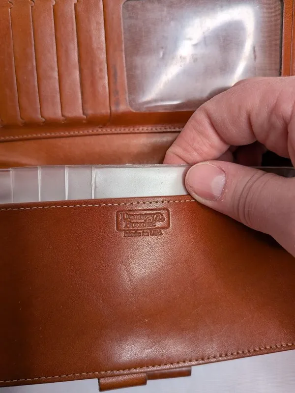 Dooney & Bourke Vintage Pebbled Leather Wallet Brown & Taupe Snap Kiss Lock - Image 4