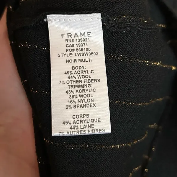 FRAME Striped Metallic Wool-blend Long-sleeve Top Black & Gold Size Small - Image 5