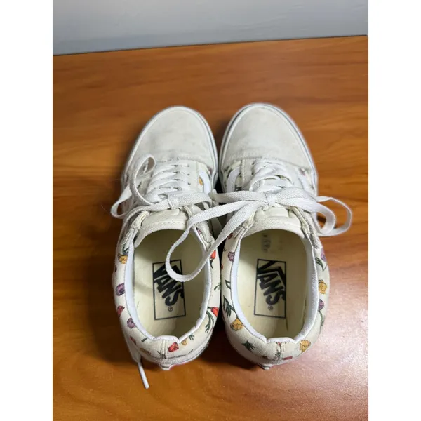 Vans Old Skool Floral Print Cream Suede Low Top Sneakers Womens 6 - Image 6