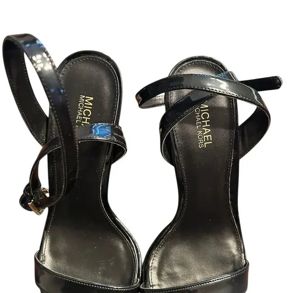 Michael Kors Black Patent Leather Strappy Block Heel Sandals (Size 5.5M) - Image 4
