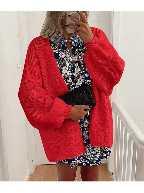 Oversized PRETTYGARDEN Women's Open Front Oversized Cardigan Size S Red - Image 3