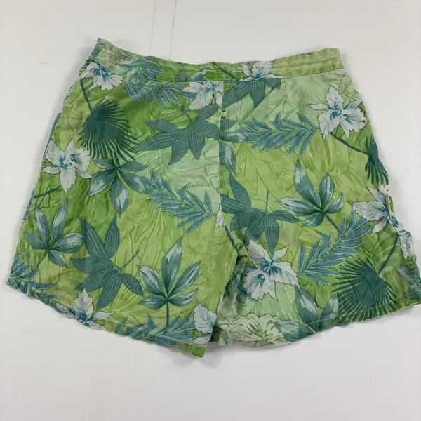 Tommy Bahama Shorts Womens 10 Green Silk Jacquard Floral Cargo Tropical Travel - Image 9