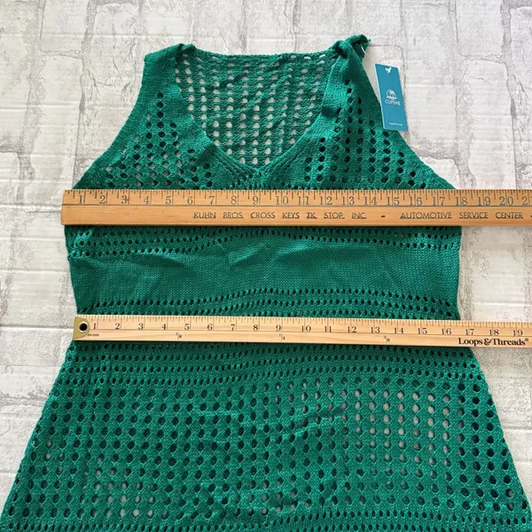 Cupshe Emerald Green Open Knit Crochet Mermaidcore Beach Mini CoverUp Dress Sz L - Image 9