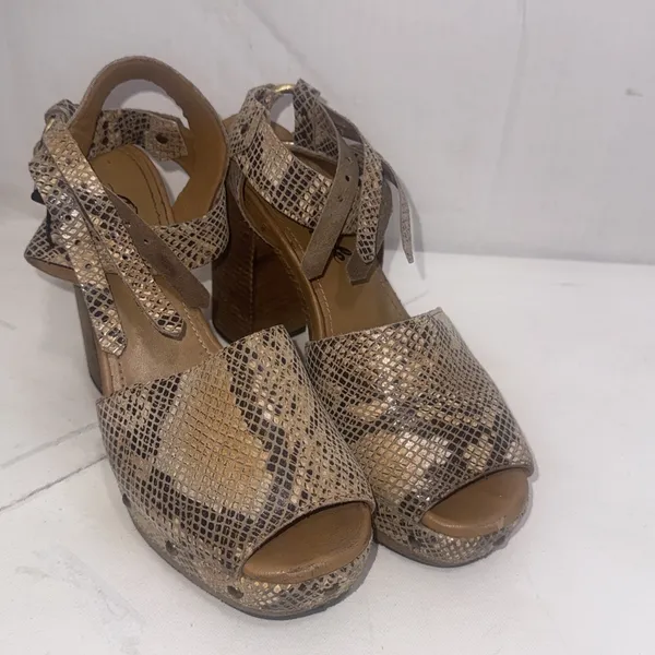 Free People Snakeskin Boho Hippie Festival Block Heel Platform Sandals Size 9 - Image 2