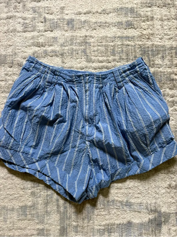 Anthropologie Blue & White Striped High-Waist Pleated Shorts - Image 2